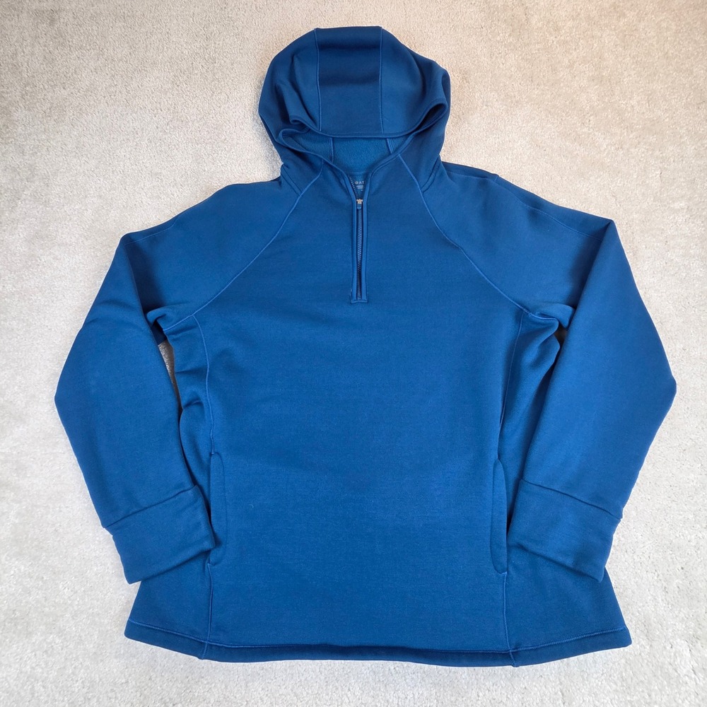 Athleta Womens XL Teal Blue Quarter Zip Fleece Hooded Sweatshirt Activewear